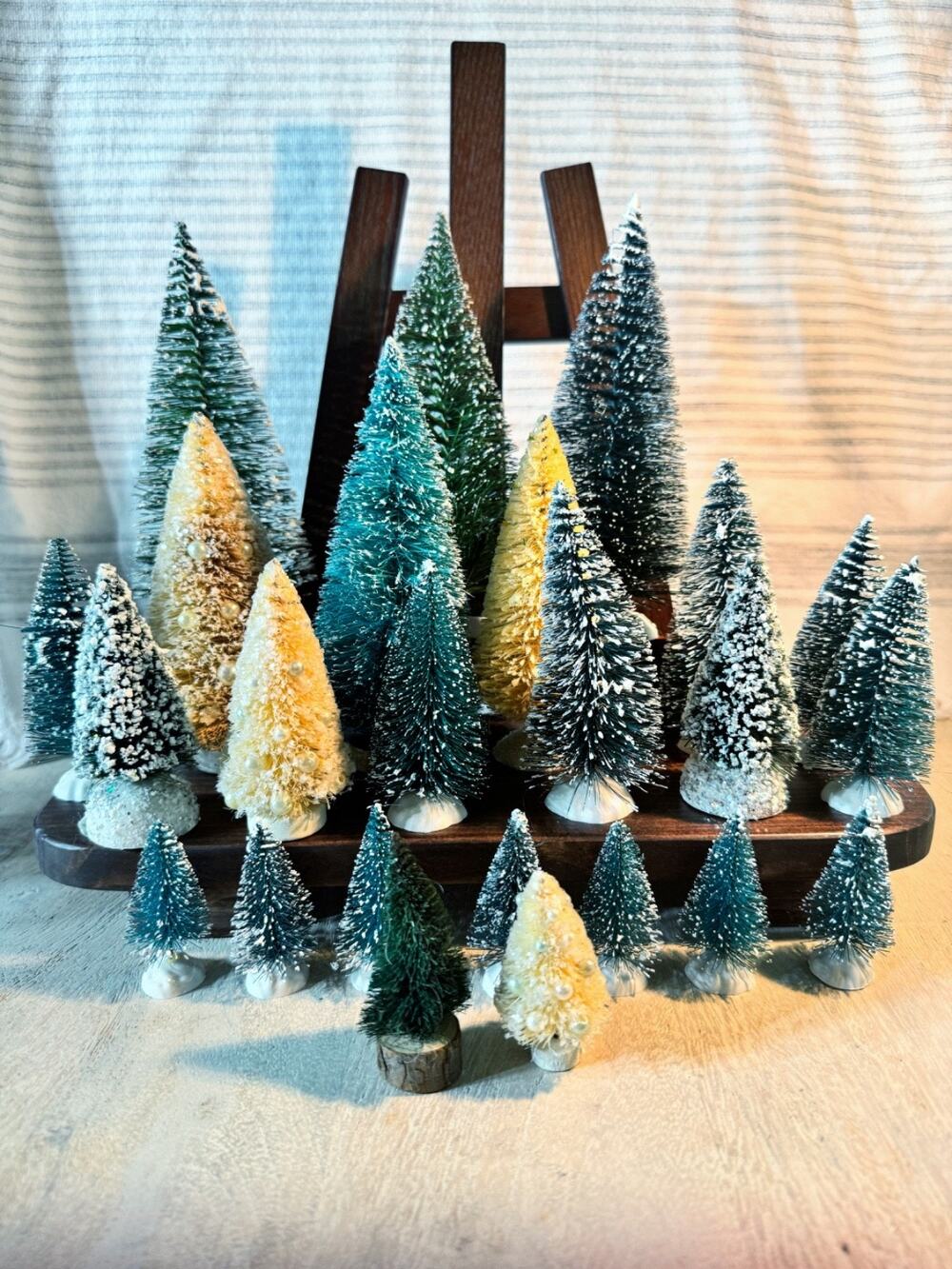 Mini Christmas Tree Bottle Brush Lot (24) Asstd. Styles - 3 to 8" - Retro Style